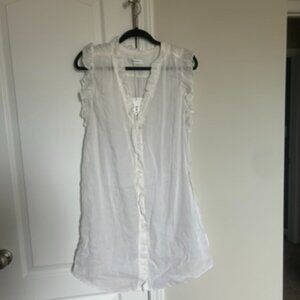 NWT FRAME Lauren Ruffled Mini Shirt Dress Blanc White